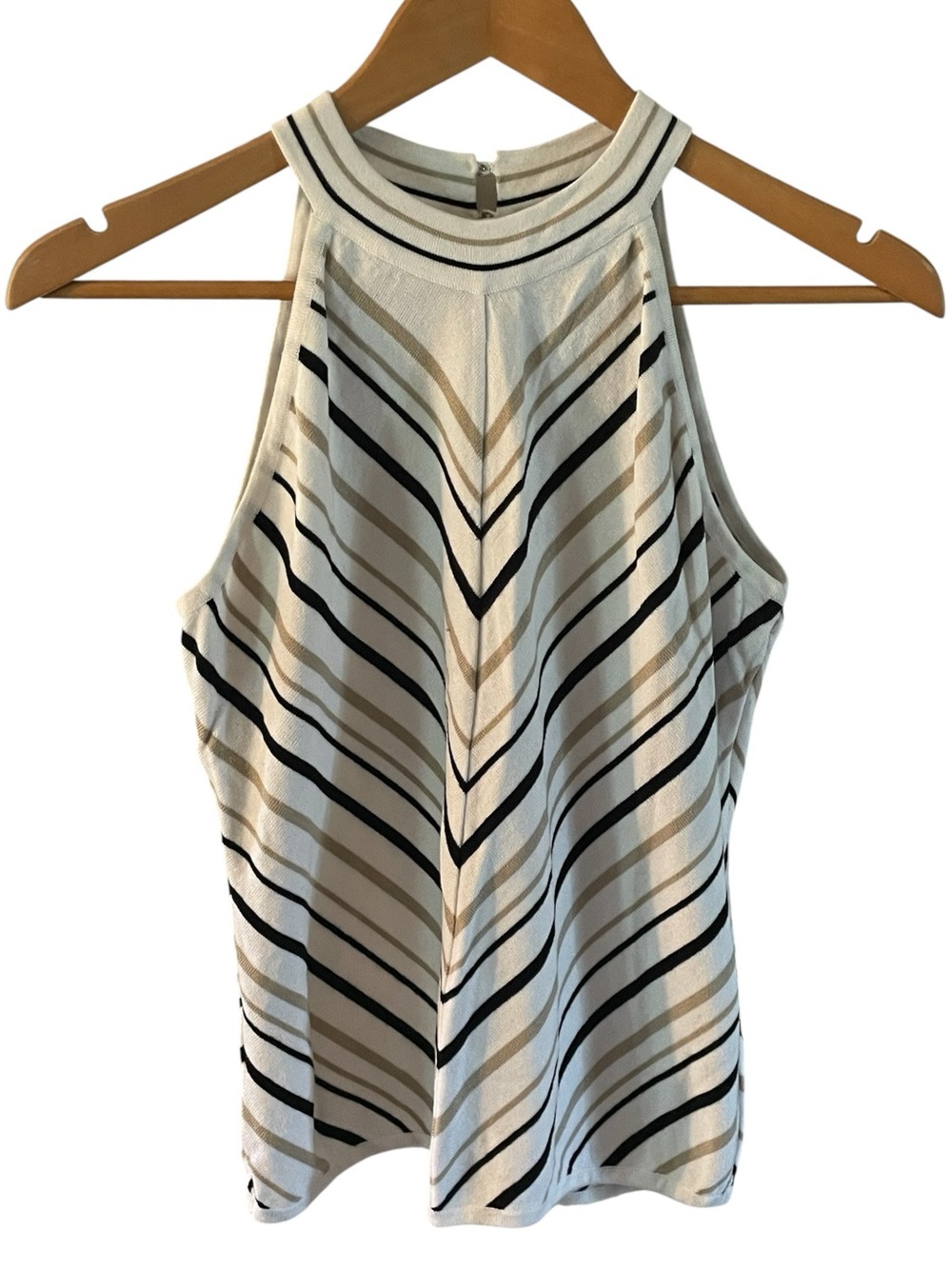 C35- WHBM Striped Halter Tank Top - Cream & Black Small Sm